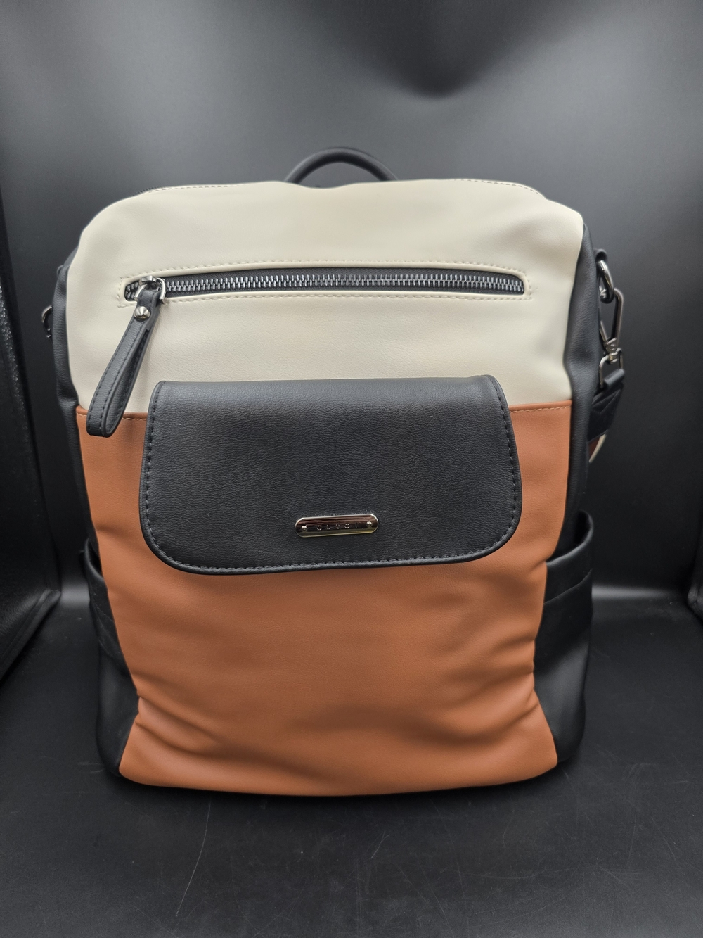 Colorblock Women's Backpack - Black, Cream & Brown